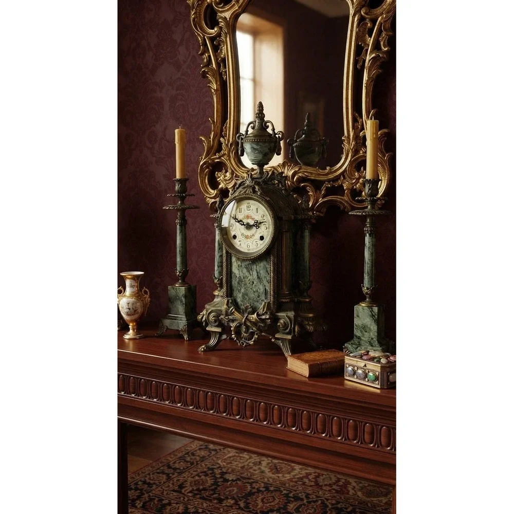 Franz Hermle Italian Green Marble Brass Mantel Clock 130-070 8 Day Movement